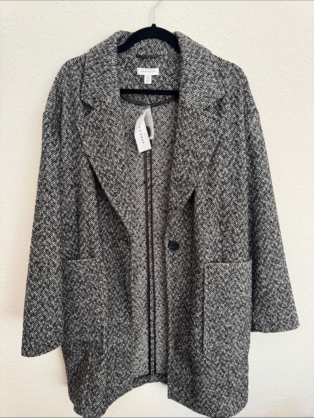 Topshop Black and White Herringbone Blazer Coat